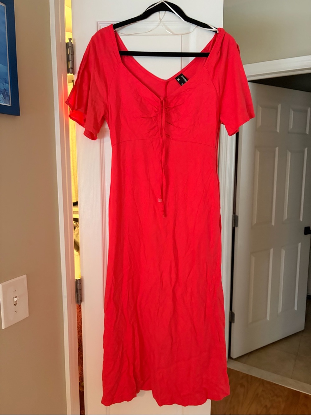 Ring Red V-Neck Tie-Front Maxi Dress